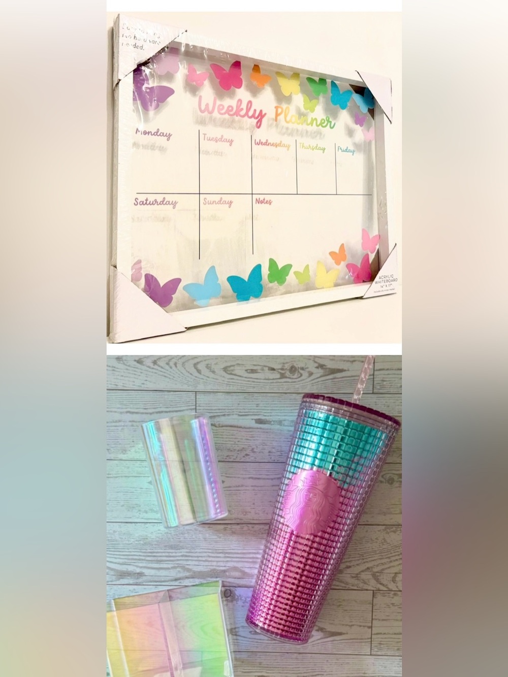 3-piece Iridescent Desk Set - Dry-Erase Weekly Planner, Pen Cups🌟 FREE TUMBLER!